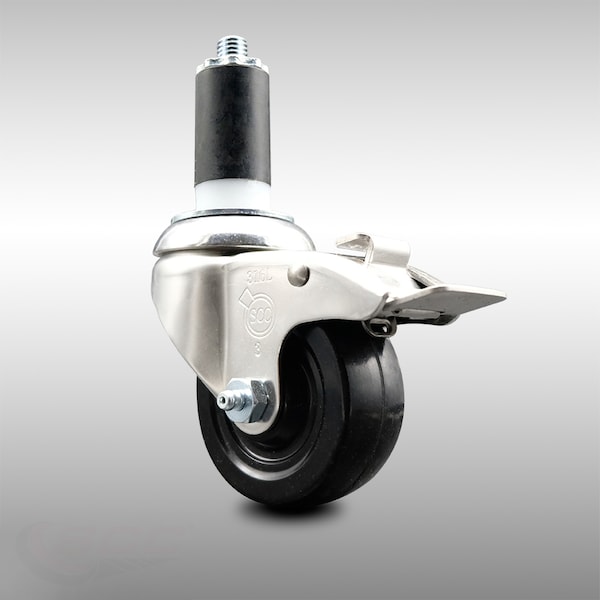 3 Inch 316SS Hard Rubber Swivel 1-3/8 Inch Expanding Stem Caster Lock Brake SCC